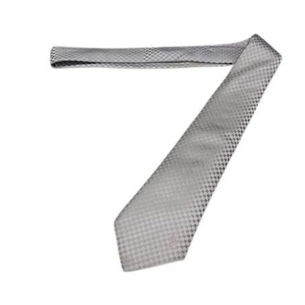 LOUIS VUITTON Damier Pattern Tie, Gray and Silver, Silk, Men's
